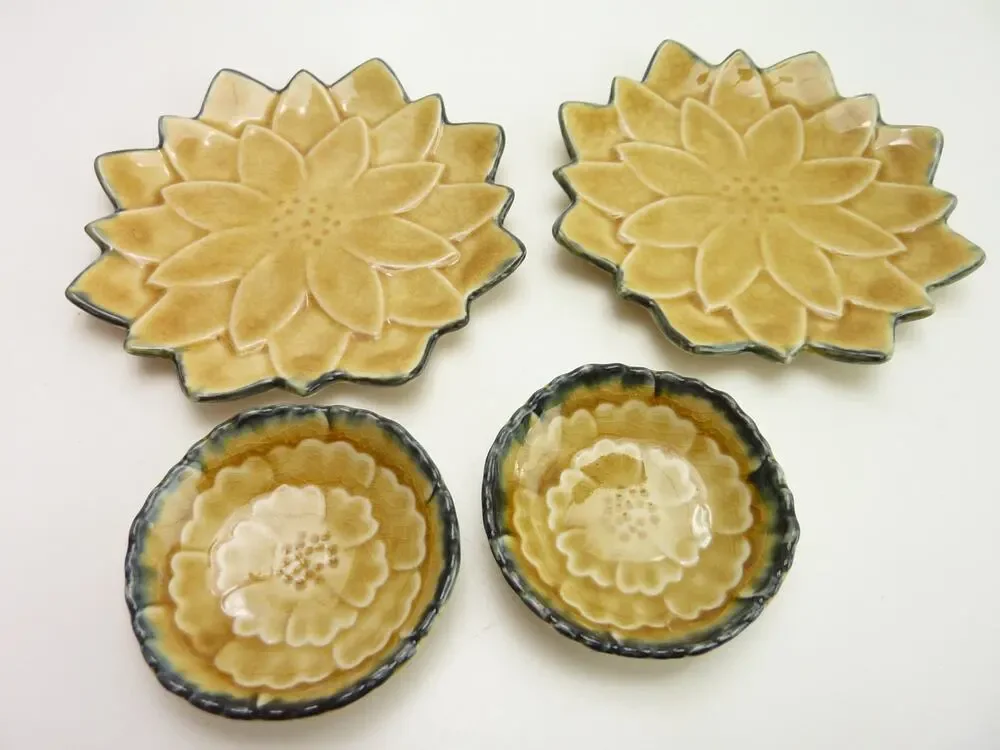 Vintage Nakagama Japan Ceramic Lotus Sauce Bowls Set Hollywood Regency